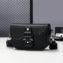 Vintage Saddle Bag Unisex Couple Crossbody Small Bag, Functional Style, Textured Litchi Grain Fabric, Personalized Metal Buckle Flap Design, Travel - Multicolor - View 3