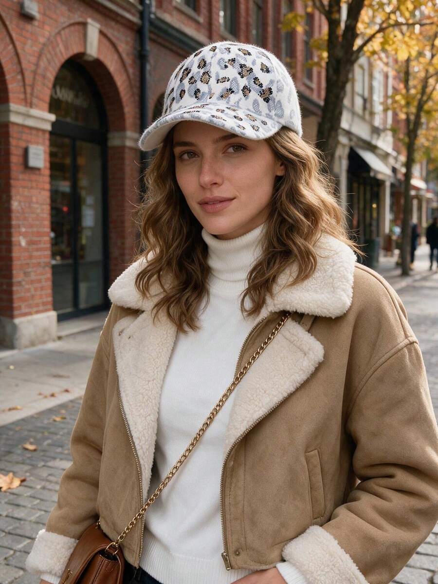 1pc Vintage Luxury Leopard Print Rhinestone Baseball Cap, Fashionable & Versatile - Multicolor - View 1