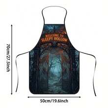1pc Halloween Iron Arch & Ghost Print Apron, Featuring Carved Iron Gate & Demon Skull Decorative Pattern, Durable Cooking Apron Suitable For Bakers, Cake Decorators, Haunted House Staff, Painting Artists, Nail Technicians - Personalized Gift For Home And Professional Chefs - Multicolor - View 13