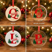 Custom Initial Name Christmas Ornament, Personalized Round Tree Hanging Decor, Festive Reindeer Snowflake Holiday Style, Customized Christmas Keepsake Gift, Customizable Family Name Ornament For Xmas Tree Decor, Christmas Decorations, Family Gifts - Style C - View 3