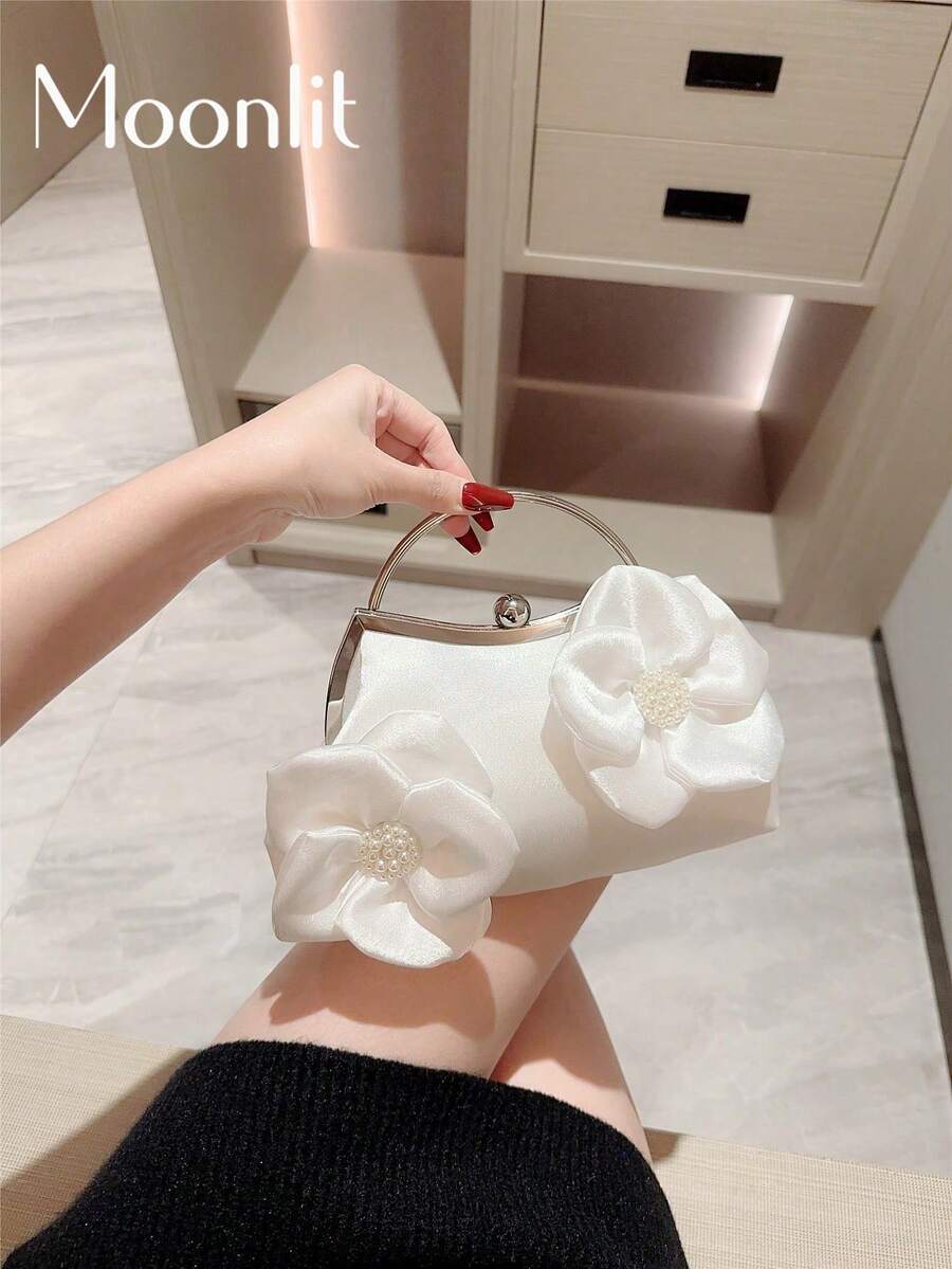 复古花卉手提包手拿包,适合参加正式晚会和派对,时尚派对包,非常适合派对、婚礼、舞会、晚宴/宴会 - 白色 - 查看 1