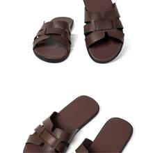 Men's Microfiber Leather Flat Slides Summer Non-Slip Rubber Sole Breathable Beach Sandals - Brown - View 7