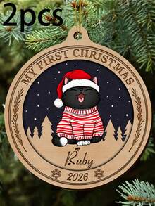 Customized Pet Christmas Ornament, Personalized Cat Dog Name Round Tree Decor, Holiday Winter Vacation Style, Customized Name Pet Memorial Keepsake, Customizable Christmas Tree Ornament, Pet Lover Gift, Holiday Home Decor, Christmas Gift, Family - Style a - View 17