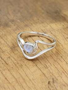 ZHIXUN 1pc Minimalist Design Shiny Synthetic Moonstone Women's Ring, Suitable For Daily Office, Garden Picnic And Cozy Date Night - Ring - View 4