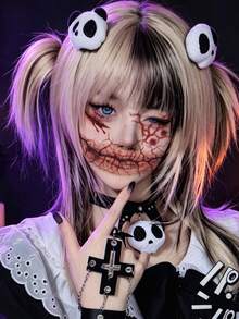 8pcs Temporary Tattoo Sticker, Halloween Horror Monster Big Mouth Ghost Face Makeup Pattern, Realistic Tattoo Design, Suitable For Daily, Bachelorette Party Favors, Music Festival, Game, Graduation Gift, Lasts 3‑5 Days - Multicolor - View 3