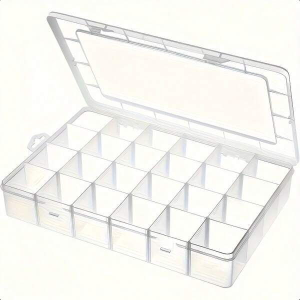 24-Grid Transparent Plastic Storage Box With Lid - Durable With Adjustable Dividers, Suitable For Storing Crafts, Beads, Fishing Tackle, Jewelry, Hardware, Handmade Materials - Desktop Rectangular Container, Modern Style, Secure Closure Design, High-Quality Jewelry Storage Box, Office Supplies