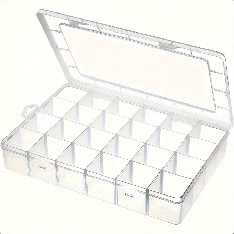 24-Grid Transparent Plastic Storage Box With Secure Lid - Plastic Storage Box With Adjustable Dividers, Multi-Functional Jewelry, Beads, Craft Materials And Small Tools Organizer - Compact Design, Easy Classification And Storage, Jewelry - Multiple Styles - View 1