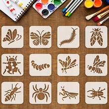 12pcs Insect Art Stencil Set Reusable 7.49cm Stencils For Walls, Fabrics, Rocks, Chalkboards DIY Cutting And Pasting Crafts, Including Butterfly, Dragonfly, Caterpillar, Ladybug, Snail, Spider, Ant Designs Perfect As Christmas Gift, Insect Painting Stencils, Handmade Craft Kit - 12 Pcs - View 7