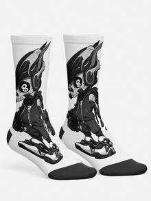 Cool 360° Printed Men's Socks - Streetwear Socks,Cartoon Skull,American Graffiti,Gothic,Colorful,Funny Socks, Fit Daily, Holiday & Party Occasions - Black and White - View 2