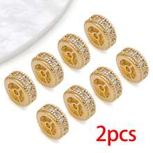 2pcs 18K Gold-Plated Cubic Zirconia Spacer Beads Rhinestone Round Flat Heart Twist Metal Spacers For DIY Bracelet Necklace Jewelry Making Findings - Gold - View 25