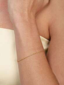 Nooxian 1pc Minimalist Women's Gold-Colored Stainless Steel Water Wave Chain - Yellow Gold - View 3