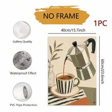 1pc Moka Pot Coffee Canvas Wall Art, Framed Or Unframed Vintage Textured Painting Print, Neutral Cafe Still Life Poster, Wall Decor For Kitchen Dining Interior, Home Decoration, Gift - Abstract Style a - View 11