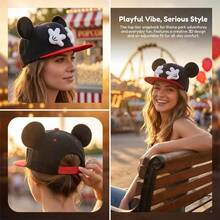 1pc Disney 3D Mouse Ear Palm Decor Colorblock Baseball Cap, Adjustable Flat Brim Hat, Unisex Cartoon Cool Sun Hat, Suitable For Theme Park, Theme Holiday, Birthday Party, Street Wear, Travel, Photography, Versatile Casual Hat - Baseball Cap - View 5
