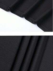 Women's Minimalist Contrast Color Line Shoulder Round Neck Short Sleeve T-Shirt, Black Slim Fit Elastic Ice-Feel Fabric, Mother Summer Sports - Black - View 5