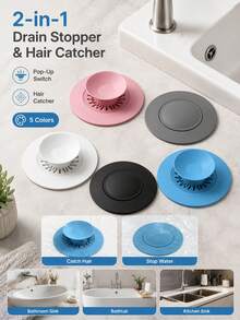 Universal 2-In-1 Kitchen Sink Drain Stopper With Premium Silicone Filter, Anti-Clogging Pop-Up Drain Plug, Hair Catcher For Bathtub, Shower And Sink - Multicolor - View 2