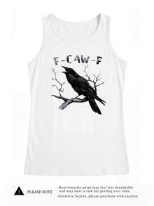 時尚烏鴉「F-CAW-F」圖案背心上衣，夏季休閒白色 - 白色 - 查看 3
