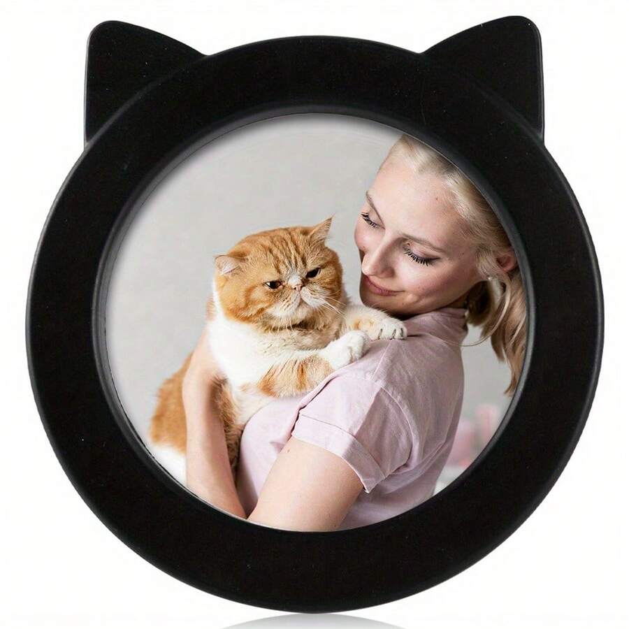 1pc Black Round Cat Photo Frame With Ear Design | Cute Photo Frame, Suitable For Desktop Display, Wall Display, Photo Desktop Display, Wall Hanging Display, Home Decor