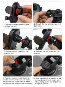 Universal Suction Cup Car Phone Holder, Suitable For Dashboard And Center Console, Multi-Function Telescopic Suction Cup Navigation Phone Mount, 360 Degree Rotating Dashboard Car Phone Holder - A - View 3