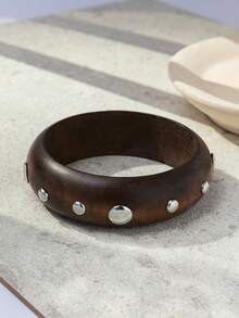 1pc Vintage Fashion Versatile Exaggerated Design Geometric Wide Wooden Bracelet For Women, Suitable For Daily Wear (Random Cut Pattern) - Multicolor - View 16