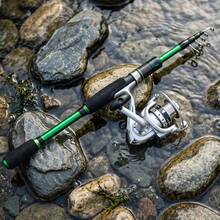 KecchKrezing Medium-Heavy Carbon Fiber Telescopic Straight Handle Fishing Rod 2000 Model Spinning Reel Set, Includes Lures, Fishing Line, Hooks And Carrying Bag, Perfect Gift For Friends, River And Lake Bass Fishing - Green - View 3