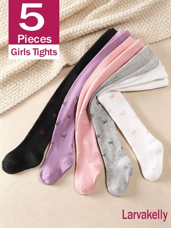 5 pares de leggings de punto con lazo para niñas, estilo princesa para mujer, ajuste ceñido, adecuados para primavera/otoño, escuela de otoño, salidas de fin de semana o atuendos de cumpleaños