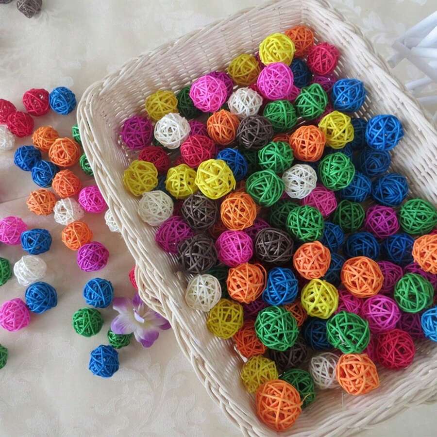 40/20pcs Woven Ball Bird Toys Parrot Chewing Toys 3cm/1.18in Parrot Chewing Toys Suitable For Small Parrots Conure Hamsters Rabbits Toys DIY Handicraft Decoration - A+B - View 1