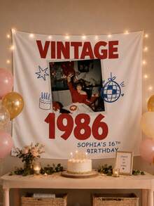 1件個性化復古1986生日掛毯，可定制照片、姓名與年齡牆飾，大膽復古生日派對背景布，客製化年份房間裝飾，適合女性、男性、朋友與家人的獨特生日禮物 - 彩色 - 查看 7