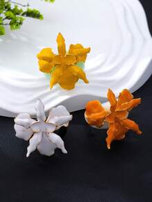 1件/3件 鍍金鳶尾花琺瑯三色鳶尾花系列戒指，奢華精緻花卉小眾設計食指戒指 - 大朵花卉戒指 - 查看 4