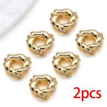 2pcs 18K Gold-Plated Cubic Zirconia Spacer Beads Rhinestone Round Flat Heart Twist Metal Spacers For DIY Bracelet Necklace Jewelry Making Findings - Gold - View 24