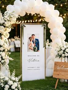 Personalized Wedding Welcome Sign, Customizable With Portraits And Text, Customized Minimalist Welcome Banner, Banner With Bow Ribbon Set, Wedding Decor, Party Decor, Tea Room, Home, Garden, Office, Graduation, Wedding, Housewarming, Customized Wedding Supplies, Back To School Gift - Multicolor - View 4