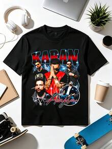 Vintage Karan Aujla Retro 90s Bootleg Graphic Music Fan T‑Shirt - 黑色 - 查看 1