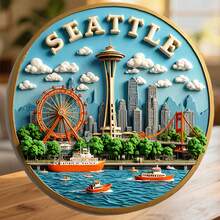 Seattle Space Needle Ferris Wheel And Harbor Sails Magnet Where The Emerald City Meets The Quiet Water Keepsake For All Metal Surfaces Throughout The Home - A - View 6