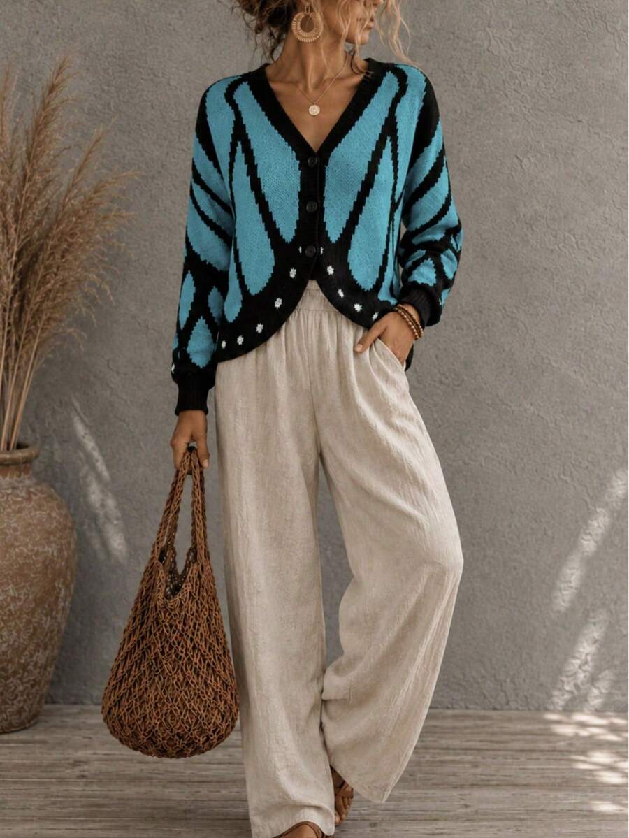 Plus Size Women's Halloween Butterfly Cape Knit Cardigan, Vibrant Contrast Color Crochet Jacquard Design, Slim Fit Bright Sweater Fall