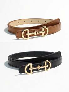 2/1pc New Versatile Minimalist Fashion Thin Belt, Unique Design Buckle, Suitable For Women's Skirts And Pants - Multicolor - View 11