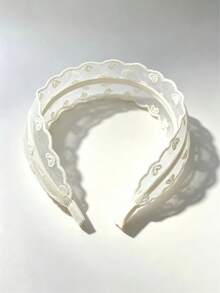 1件法式白色愛心刺繡蕾絲髮箍，復古優雅女款髮飾，秋季時尚配件，婚禮配件，日常通勤時尚配件 - 白色A1 - 查看 2