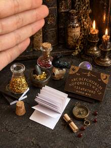 Miniature Dollhouse Alchemy Scene Decor, Mini Crow Crystal Ball And Magic Potion Bottles, Mortar And Pestle, Letter Divination Board Miniature Models, Tiny Desktop Decoration Accessories - one-size - View 6