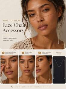 1pc Exquisite Crystal Teardrop Face Chain, Bohemian Tassel Nose Bridge Chain Jewelry, Women's Minimalist Masquerade Costume Accessory - Multicolor - View 5