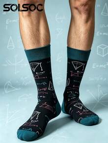 1/3/6 Pairs Men's Novelty Math Formula Design Crew Socks,Soft Breathable Unique Geometric Pattern Dress Socks,For Daily Casual Wear&Office - Multicolor - View 2