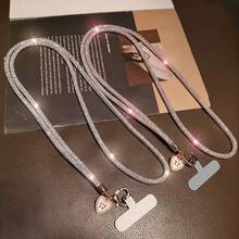 1PC Luxury Rhinestone Keychain Phone Lanyard, Rhinestone Pendant, Sparkling Crystal Phone Chain, Short Wrist Strap, Full Rhinestone Charm, High-End Exquisite Pendant, Key Chain, Bag Charm, Phone Case Lanyard, Anti-Lost Hand Strap, Free Clip - Heart Buckle Crossbody Strap - View 1