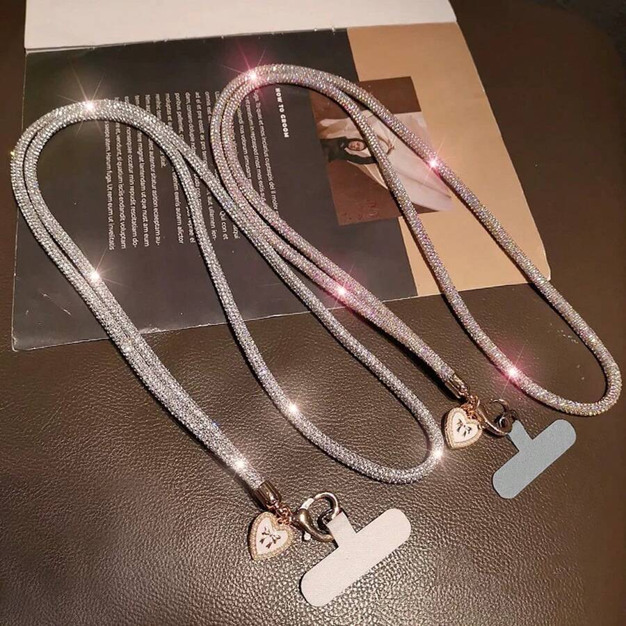 1PC Luxury Rhinestone Keychain Phone Lanyard, Rhinestone Pendant, Sparkling Crystal Phone Chain, Short Wrist Strap, Full Rhinestone Charm, High-End Exquisite Pendant, Key Chain, Bag Charm, Phone Case Lanyard, Anti-Lost Hand Strap, Free Clip - Heart Buckle Crossbody Strap - View 1