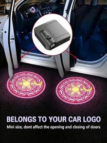 PAKRYS 2件組汽車車門投影燈，無線LED黏貼式迎賓燈，LED幽靈投影迎賓燈，通用汽車配件，適用於大多數轎車、SUV、卡車 - [免接線]智慧光感應-碳纖 - 查看 2