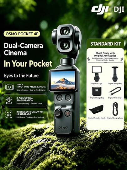 dji كاميرا Osmo Pocket 4Pro المحمولة، كاميرا Vlog للسفر مع ميزة تجميل الوجه، دقة 4K فائقة الوضوح، سعة تخزين داخلية 103 جيجابايت، كاميرا محمولة جديدة كلياً (جديدة، مفعلة فقط)
