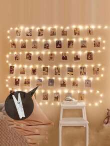 1pc 1-10m LED Copper Wire String Lights With Plastic Photo Clips (±2-3 Clips Error), Hanging Photo Card Atmosphere Light, Bedroom Decor String Lights, Suitable For Girls Room, Birthday Party, Anniversary Decoration Photo Clip LED Fairy String Lights - Copper Wire Lights + Transparent Clips - View 4