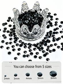 2mm-6mm Black Resin Rhinestones, Flat Back, Non-Hotfix Crystal Rhinestones, Suitable For Handmade DIY, Cups, Bottles, Glasses, Clothing, Loose Glitter Crystal Rhinestones, Craft Decoration - Black - View 1