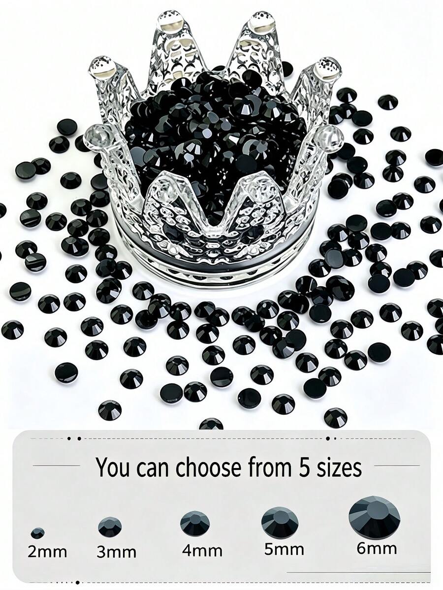 2mm-6mm Black Resin Rhinestones, Flat Back, Non-Hotfix Crystal Rhinestones, Suitable For Handmade DIY, Cups, Bottles, Glasses, Clothing, Loose Glitter Crystal Rhinestones, Craft Decoration - Black - View 1