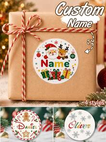 Customized Christmas Stickers, Holiday Gift Packaging Name Label Stickers, Personalized Holiday Labels, Customized Name Gift Seal Stickers, Customizable Christmas Package Decorations, Christmas Gift Labels, Party Favor Stickers, Customized Stickers, Round Stickers, Home - Style C - View 1