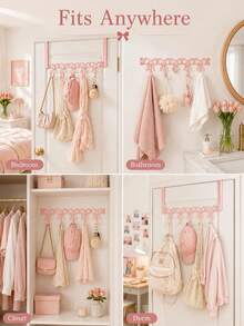 Pink Bow-Shaped Metal Hook, Door-Hanging Design, Elegant Bow Towel Hook Rack, Cute Room Decor, Suitable For Girls' Room, Cabinet, Living Room, Bathroom And Bedroom, Space-Saving And Multi-Functional Decoration - Multicolor - View 9
