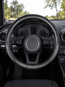 1PC Universal Carbon Fiber Steering Wheel Cover, Black Sport Style Leather Texture Auto Steering Wheel Protector With Red Stitching Detail, Non-Slip Comfortable Grip, Breathable Car Interior Accessories For Men Women Daily Commute Travel - A - View 10