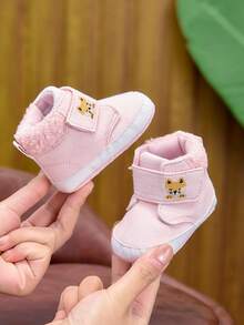 0-6 Months 6-12 Months Cartoon Fox Embroidered Infant Thermal Lined Snow Boots, Hook And Loop Soft Sole Anti-Slip Pre-Walker Shoes For Autumn/Winter - Pink - View 5