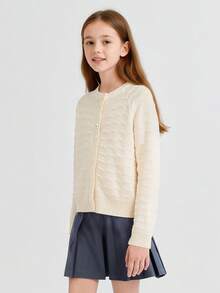 Balabala Tween Girls Knit Cardigan Soft Sweater Top Spring Autumn - White Tone - View 2